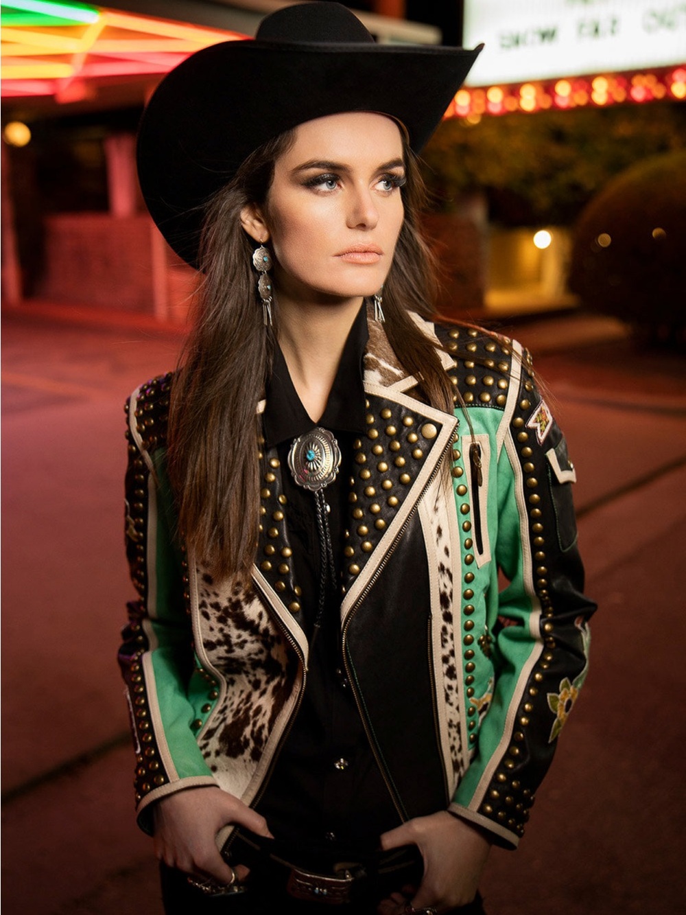 Double D Ranch Midnight Cowboy studded Embroidered Leather Biker Jacket RTL 1295 - Picture 2 of 6